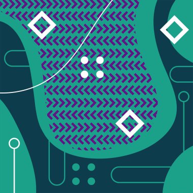 Dekoratif elementlere sahip soyut arkaplan Vibrant Memphis Tarzı Vektörü. Funky Grafik Aksanlı Soyut Arkaplan Geometrik Memphis Sanatı. Kopyalama alanı olan soyut arkaplan.