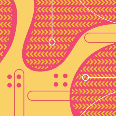 Dekoratif elementlere sahip soyut arkaplan Vibrant Memphis Tarzı Vektörü. Funky Grafik Aksanlı Soyut Arkaplan Geometrik Memphis Sanatı. Kopyalama alanı olan soyut arkaplan.