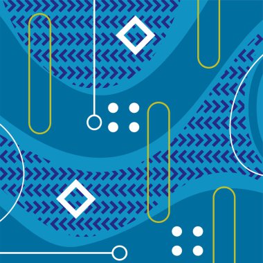 Dekoratif elementlere sahip soyut arkaplan Vibrant Memphis Tarzı Vektörü. Funky Grafik Aksanlı Soyut Arkaplan Geometrik Memphis Sanatı. Kopyalama alanı olan soyut arkaplan.