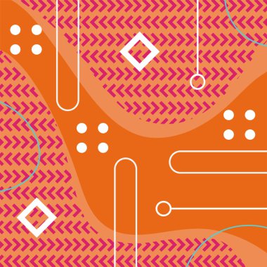 Dekoratif elementlere sahip soyut arkaplan Vibrant Memphis Tarzı Vektörü. Funky Grafik Aksanlı Soyut Arkaplan Geometrik Memphis Sanatı. Kopyalama alanı olan soyut arkaplan.