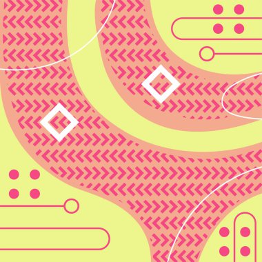 Dekoratif elementlere sahip soyut arkaplan Vibrant Memphis Tarzı Vektörü. Funky Grafik Aksanlı Soyut Arkaplan Geometrik Memphis Sanatı. Kopyalama alanı olan soyut arkaplan.