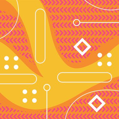 Dekoratif elementlere sahip soyut arkaplan Vibrant Memphis Tarzı Vektörü. Funky Grafik Aksanlı Soyut Arkaplan Geometrik Memphis Sanatı. Kopyalama alanı olan soyut arkaplan.