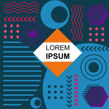 Dekoratif elementlere sahip soyut arkaplan Vibrant Memphis Tarzı Vektörü. Funky Grafik Aksanlı Soyut Arkaplan Geometrik Memphis Sanatı. Kopyalama alanı olan soyut arkaplan.