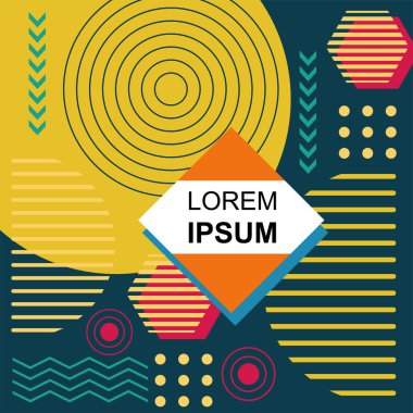 Dekoratif elementlere sahip soyut arkaplan Vibrant Memphis Tarzı Vektörü. Funky Grafik Aksanlı Soyut Arkaplan Geometrik Memphis Sanatı. Kopyalama alanı olan soyut arkaplan.