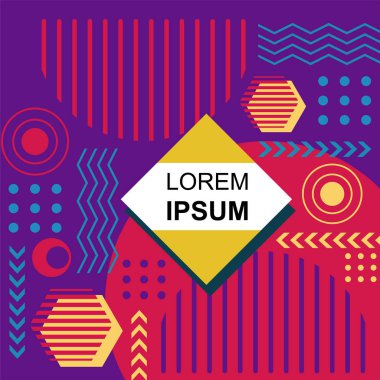 Dekoratif elementlere sahip soyut arkaplan Vibrant Memphis Tarzı Vektörü. Funky Grafik Aksanlı Soyut Arkaplan Geometrik Memphis Sanatı. Kopyalama alanı olan soyut arkaplan.