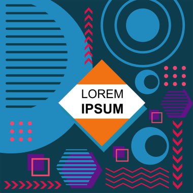 Dekoratif elementlere sahip soyut arkaplan Vibrant Memphis Tarzı Vektörü. Funky Grafik Aksanlı Soyut Arkaplan Geometrik Memphis Sanatı. Kopyalama alanı olan soyut arkaplan.