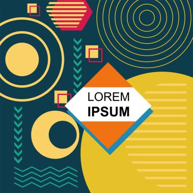 Dekoratif elementlere sahip soyut arkaplan Vibrant Memphis Tarzı Vektörü. Funky Grafik Aksanlı Soyut Arkaplan Geometrik Memphis Sanatı. Kopyalama alanı olan soyut arkaplan.