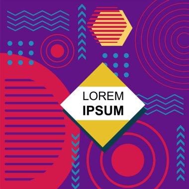 Dekoratif elementlere sahip soyut arkaplan Vibrant Memphis Tarzı Vektörü. Funky Grafik Aksanlı Soyut Arkaplan Geometrik Memphis Sanatı. Kopyalama alanı olan soyut arkaplan.