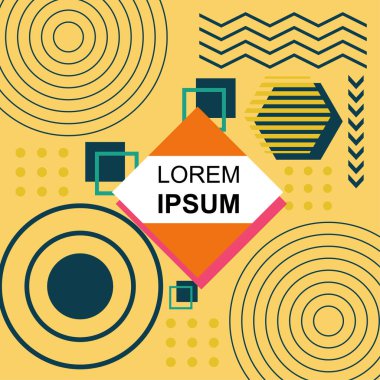 Dekoratif elementlere sahip soyut arkaplan Vibrant Memphis Tarzı Vektörü. Funky Grafik Aksanlı Soyut Arkaplan Geometrik Memphis Sanatı. Kopyalama alanı olan soyut arkaplan.