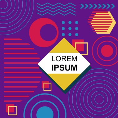 Dekoratif elementlere sahip soyut arkaplan Vibrant Memphis Tarzı Vektörü. Funky Grafik Aksanlı Soyut Arkaplan Geometrik Memphis Sanatı. Kopyalama alanı olan soyut arkaplan.