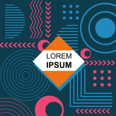 Dekoratif elementlere sahip soyut arkaplan Vibrant Memphis Tarzı Vektörü. Funky Grafik Aksanlı Soyut Arkaplan Geometrik Memphis Sanatı. Kopyalama alanı olan soyut arkaplan.
