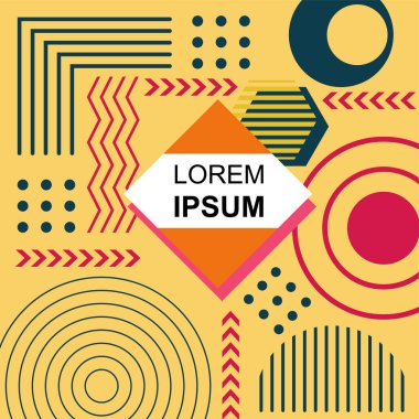 Dekoratif elementlere sahip soyut arkaplan Vibrant Memphis Tarzı Vektörü. Funky Grafik Aksanlı Soyut Arkaplan Geometrik Memphis Sanatı. Kopyalama alanı olan soyut arkaplan.