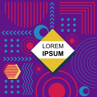 Dekoratif elementlere sahip soyut arkaplan Vibrant Memphis Tarzı Vektörü. Funky Grafik Aksanlı Soyut Arkaplan Geometrik Memphis Sanatı. Kopyalama alanı olan soyut arkaplan.