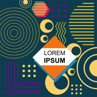 Dekoratif elementlere sahip soyut arkaplan Vibrant Memphis Tarzı Vektörü. Funky Grafik Aksanlı Soyut Arkaplan Geometrik Memphis Sanatı. Kopyalama alanı olan soyut arkaplan.