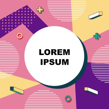 Dekoratif elementlere sahip soyut arkaplan Vibrant Memphis Tarzı Vektörü. Funky Grafik Aksanlı Soyut Arkaplan Geometrik Memphis Sanatı. Kopyalama alanı olan soyut arkaplan.