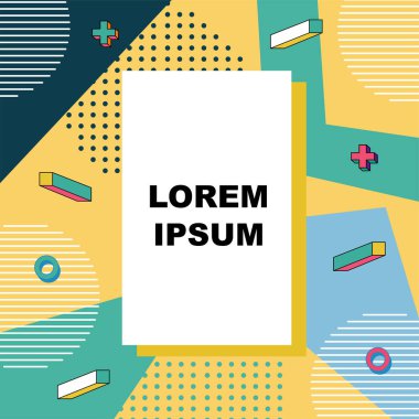 Dekoratif elementlere sahip soyut arkaplan Vibrant Memphis Tarzı Vektörü. Funky Grafik Aksanlı Soyut Arkaplan Geometrik Memphis Sanatı. Kopyalama alanı olan soyut arkaplan.