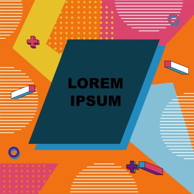 Dekoratif elementlere sahip soyut arkaplan Vibrant Memphis Tarzı Vektörü. Funky Grafik Aksanlı Soyut Arkaplan Geometrik Memphis Sanatı. Kopyalama alanı olan soyut arkaplan.