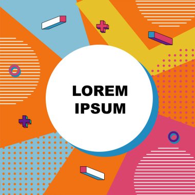 Dekoratif elementlere sahip soyut arkaplan Vibrant Memphis Tarzı Vektörü. Funky Grafik Aksanlı Soyut Arkaplan Geometrik Memphis Sanatı. Kopyalama alanı olan soyut arkaplan.