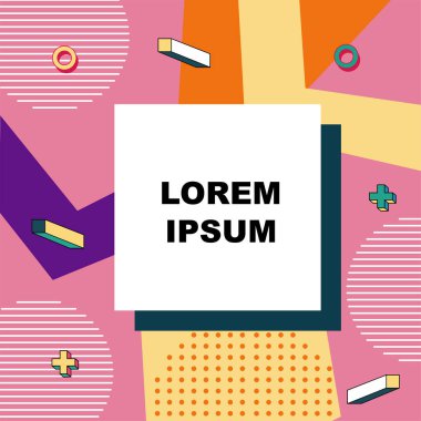 Dekoratif elementlere sahip soyut arkaplan Vibrant Memphis Tarzı Vektörü. Funky Grafik Aksanlı Soyut Arkaplan Geometrik Memphis Sanatı. Kopyalama alanı olan soyut arkaplan.