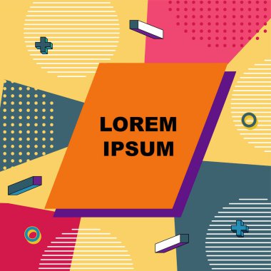 Dekoratif elementlere sahip soyut arkaplan Vibrant Memphis Tarzı Vektörü. Funky Grafik Aksanlı Soyut Arkaplan Geometrik Memphis Sanatı. Kopyalama alanı olan soyut arkaplan.