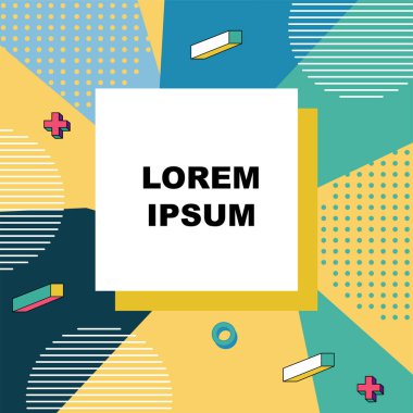 Dekoratif elementlere sahip soyut arkaplan Vibrant Memphis Tarzı Vektörü. Funky Grafik Aksanlı Soyut Arkaplan Geometrik Memphis Sanatı. Kopyalama alanı olan soyut arkaplan.