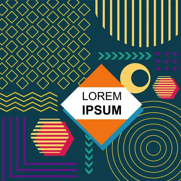 Dekoratif elementlere sahip soyut arkaplan Vibrant Memphis Tarzı Vektörü. Funky Grafik Aksanlı Soyut Arkaplan Geometrik Memphis Sanatı. Kopyalama alanı olan soyut arkaplan.