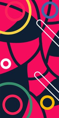 Geometrik Şekiller ve Dalgalı Çizgiler ile Çağdaş Sanat. Poster veya sosyal medya için soyut bir arkaplan. Soyut Geometrik Arkaplan Çizgileri, Eğriler, Mozaik Şekiller Vektör Sanatı