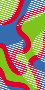 Soyut Vektör Deseninde Kalın Çizgiler ve Sıvı Eğriler. Grafik Mozaik Sanat: Çizgiler, Eğriler ve Şekillendirilmiş Geometrik Süsler. Vektör Soyut Arkaplan Çizgileri, Eğriler ve Dekoratif Mozaik Şekiller. 