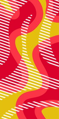 Soyut Vektör Deseninde Kalın Çizgiler ve Sıvı Eğriler. Grafik Mozaik Sanat: Çizgiler, Eğriler ve Şekillendirilmiş Geometrik Süsler. Vektör Soyut Arkaplan Çizgileri, Eğriler ve Dekoratif Mozaik Şekiller. 