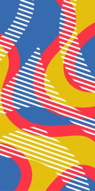 Soyut Vektör Deseninde Kalın Çizgiler ve Sıvı Eğriler. Grafik Mozaik Sanat: Çizgiler, Eğriler ve Şekillendirilmiş Geometrik Süsler. Vektör Soyut Arkaplan Çizgileri, Eğriler ve Dekoratif Mozaik Şekiller. 