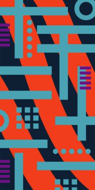 Yaratıcı Soyut Arkaplan Çizgileri, Eğriler ve Parçalı Geometrik Sanat. Soyut Geometrik Kolaj Karışık Çizgiler ve Eğri Şekiller. Poster veya sosyal medya için soyut arkaplan.