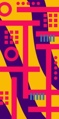 Yaratıcı Soyut Arkaplan Çizgileri, Eğriler ve Parçalı Geometrik Sanat. Soyut Geometrik Kolaj Karışık Çizgiler ve Eğri Şekiller. Poster veya sosyal medya için soyut arkaplan.