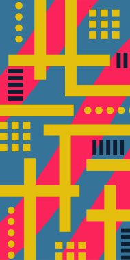 Yaratıcı Soyut Arkaplan Çizgileri, Eğriler ve Parçalı Geometrik Sanat. Soyut Geometrik Kolaj Karışık Çizgiler ve Eğri Şekiller. Poster veya sosyal medya için soyut arkaplan.