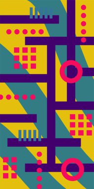 Yaratıcı Soyut Arkaplan Çizgileri, Eğriler ve Parçalı Geometrik Sanat. Soyut Geometrik Kolaj Karışık Çizgiler ve Eğri Şekiller. Poster veya sosyal medya için soyut arkaplan.