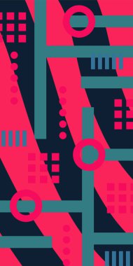 Yaratıcı Soyut Arkaplan Çizgileri, Eğriler ve Parçalı Geometrik Sanat. Soyut Geometrik Kolaj Karışık Çizgiler ve Eğri Şekiller. Poster veya sosyal medya için soyut arkaplan.