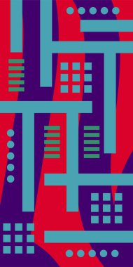 Yaratıcı Soyut Arkaplan Çizgileri, Eğriler ve Parçalı Geometrik Sanat. Soyut Geometrik Kolaj Karışık Çizgiler ve Eğri Şekiller. Poster veya sosyal medya için soyut arkaplan.