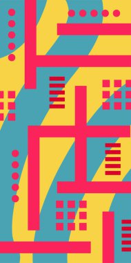 Yaratıcı Soyut Arkaplan Çizgileri, Eğriler ve Parçalı Geometrik Sanat. Soyut Geometrik Kolaj Karışık Çizgiler ve Eğri Şekiller. Poster veya sosyal medya için soyut arkaplan.