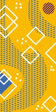 Soyut Geometrik Kolaj Karışık Çizgiler ve Eğri Şekiller. Soyut Geometrik Arkaplan Çizgileri, Eğriler, Mozaik Şekiller Vektör Sanatı. Poster veya sosyal medya için soyut arkaplan.