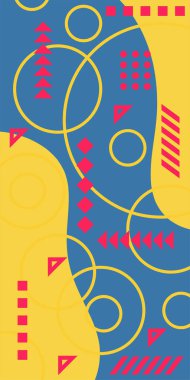 Soyut Geometrik Kolaj Karışık Çizgiler ve Eğri Şekiller. Soyut Geometrik Arkaplan Çizgileri, Eğriler, Mozaik Şekiller Vektör Sanatı. Poster veya sosyal medya için soyut arkaplan.