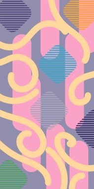 Vektör Soyut Arkaplan Çizgileri, Eğriler ve Dekoratif Mozaik Şekiller. Soyut Geometrik Arkaplan Çizgileri, Eğriler, Mozaik Şekiller Vektör Sanatı. Poster veya sosyal medya için soyut arkaplan.