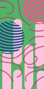 Soyut Geometrik Arkaplan Çizgileri, Eğriler, Mozaik Şekiller Vektör Sanatı. Soyut Geometrik Kolaj Karışık Çizgiler ve Eğri Şekiller. Poster veya sosyal medya için soyut arkaplan.