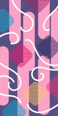 Soyut Geometrik Arkaplan Çizgileri, Eğriler, Mozaik Şekiller Vektör Sanatı. Soyut Geometrik Kolaj Karışık Çizgiler ve Eğri Şekiller. Poster veya sosyal medya için soyut arkaplan.