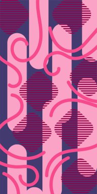 Soyut Geometrik Arkaplan Çizgileri, Eğriler, Mozaik Şekiller Vektör Sanatı. Soyut Geometrik Kolaj Karışık Çizgiler ve Eğri Şekiller. Poster veya sosyal medya için soyut arkaplan.