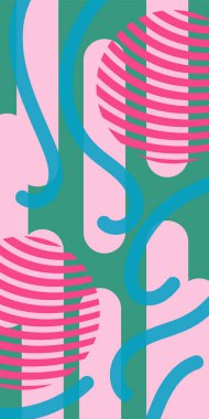 Soyut Geometrik Arkaplan Çizgileri, Eğriler, Mozaik Şekiller Vektör Sanatı. Soyut Geometrik Kolaj Karışık Çizgiler ve Eğri Şekiller. Poster veya sosyal medya için soyut arkaplan.