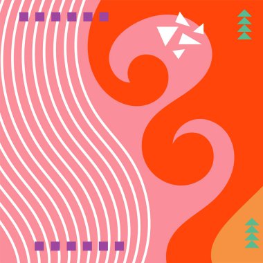 Soyut Geometrik Arkaplan Çizgileri, Eğriler, Mozaik Şekiller Vektör Sanatı. Soyut Geometrik Kolaj Karışık Çizgiler ve Eğri Şekiller. Poster veya sosyal medya için soyut arkaplan.