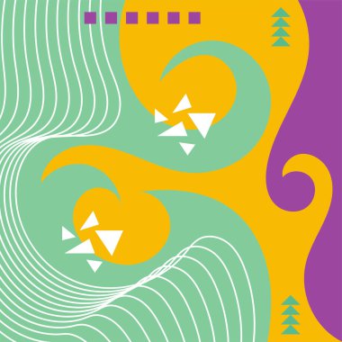 Soyut Geometrik Arkaplan Çizgileri, Eğriler, Mozaik Şekiller Vektör Sanatı. Soyut Geometrik Kolaj Karışık Çizgiler ve Eğri Şekiller. Poster veya sosyal medya için soyut arkaplan.