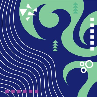 Soyut Geometrik Arkaplan Çizgileri, Eğriler, Mozaik Şekiller Vektör Sanatı. Soyut Geometrik Kolaj Karışık Çizgiler ve Eğri Şekiller. Poster veya sosyal medya için soyut arkaplan.