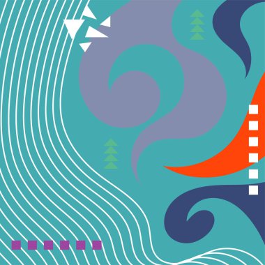 Soyut Geometrik Arkaplan Çizgileri, Eğriler, Mozaik Şekiller Vektör Sanatı. Soyut Geometrik Kolaj Karışık Çizgiler ve Eğri Şekiller. Poster veya sosyal medya için soyut arkaplan.