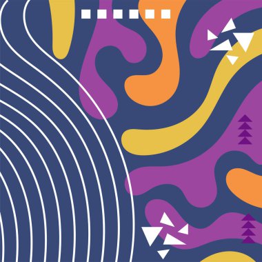 Soyut Geometrik Arkaplan Çizgileri, Eğriler, Mozaik Şekiller Vektör Sanatı. Soyut Geometrik Kolaj Karışık Çizgiler ve Eğri Şekiller. Poster veya sosyal medya için soyut arkaplan.