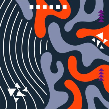 Soyut Geometrik Arkaplan Çizgileri, Eğriler, Mozaik Şekiller Vektör Sanatı. Soyut Geometrik Kolaj Karışık Çizgiler ve Eğri Şekiller. Poster veya sosyal medya için soyut arkaplan.